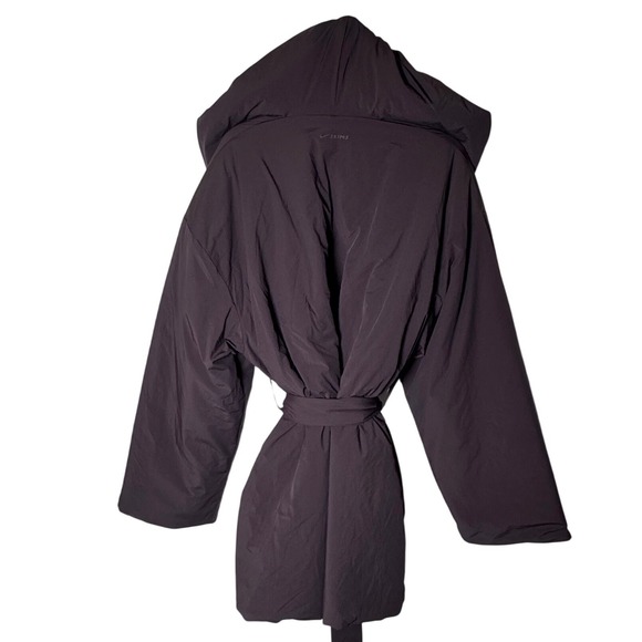 NWOT Nike x SKIMS Woven Nylon Wrap Coat Umber Brown Hooded Belted Jacket  Size M - Picture 4 of 10